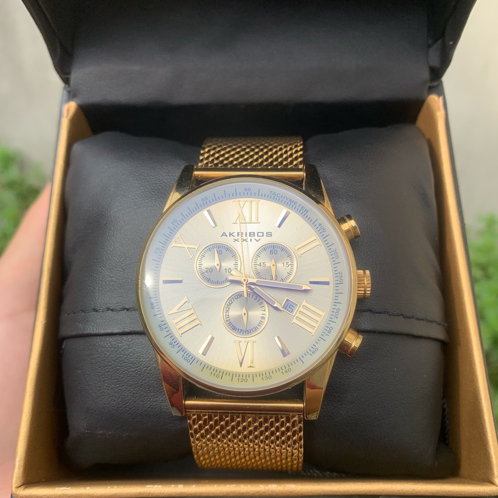 Akribos XXIV Mens Gold Tone Bracelet Watch - Picture 6 of 6